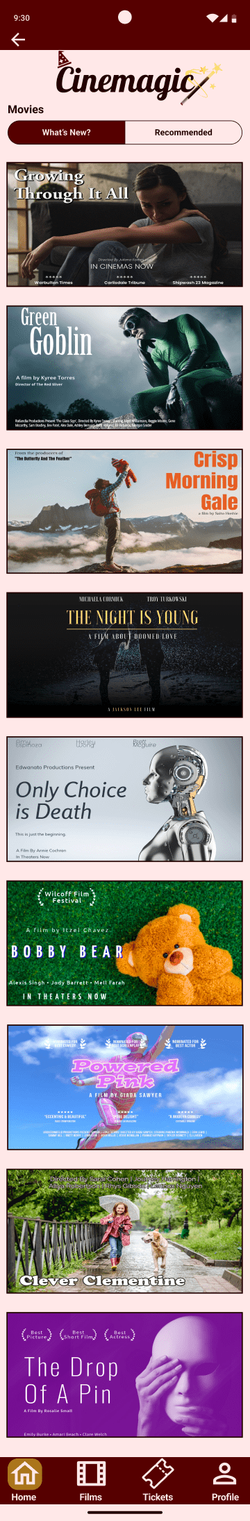 Cinemagic 'android-home' hi fidelity wireframe.