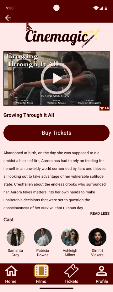 Cinemagic 'android-specific-film' hi fidelity wireframe.