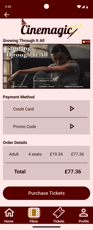 Cinemagic 'android-payment-method' hi fidelity wireframe.