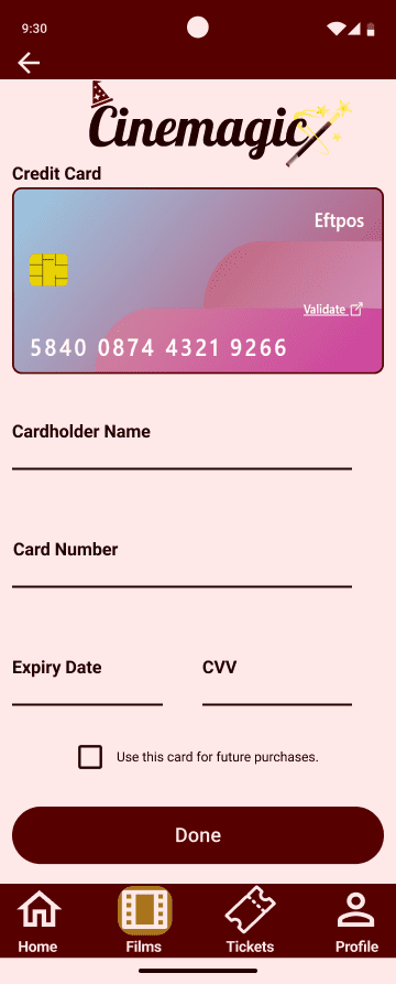 Cinemagic 'android-card-payment' hi fidelity wireframe.