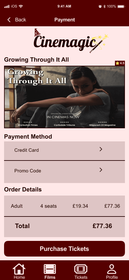 Cinemagic 'ios-payment-method' hi fidelity wireframe.