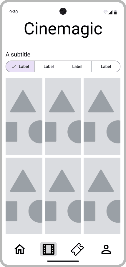 Cinemagic 'android-films' low fidelity wireframe.