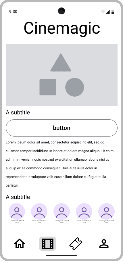 Cinemagic 'android-specific-film' low fidelity wireframe.