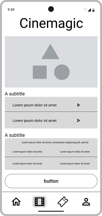 Cinemagic 'android-payment-method' low fidelity wireframe.