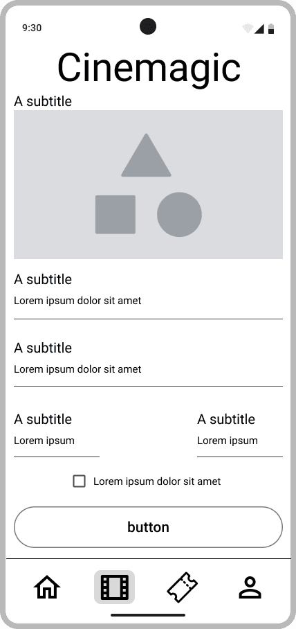 Cinemagic 'android-card-payment' low fidelity wireframe.
