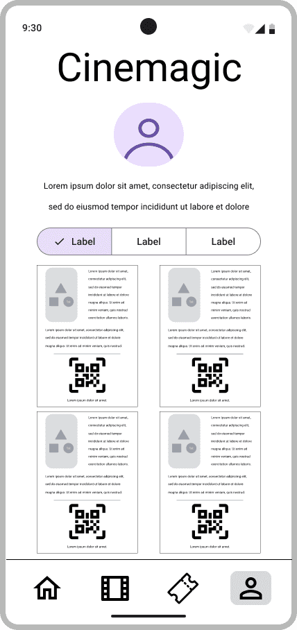 Cinemagic 'android-profile' low fidelity wireframe.