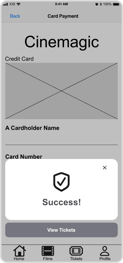 Cinemagic 'ios-confirmation-modal' mid fidelity wireframe.