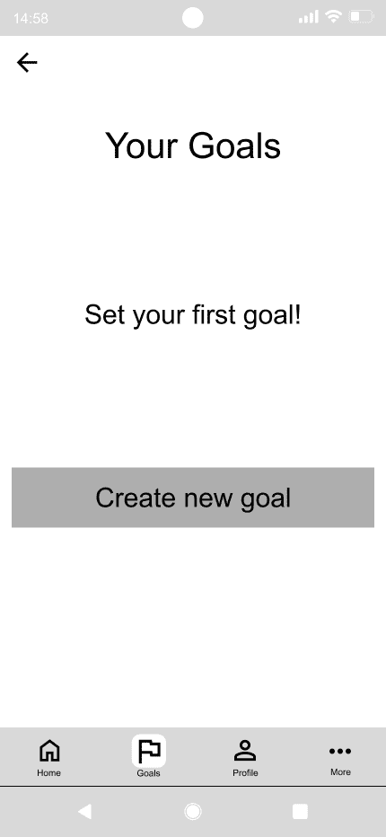 FrugalityFirst 'your goals default' mid fidelity wireframe.