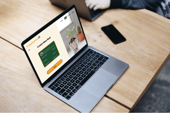 FrugalityFirst 'create new goal (filled) laptop' mockup