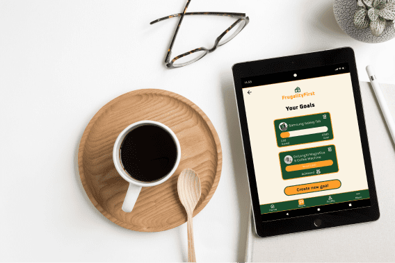 FrugalityFirst 'your goals (filled) tablet' mockup