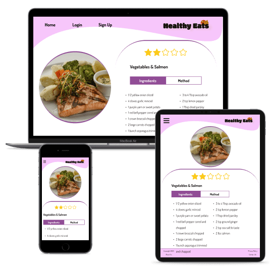 Healthy Eats 'ingredients' hi fidelity wireframe.