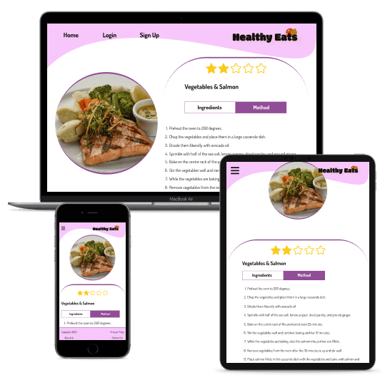 Healthy Eats 'instructions' hi fidelity wireframe.