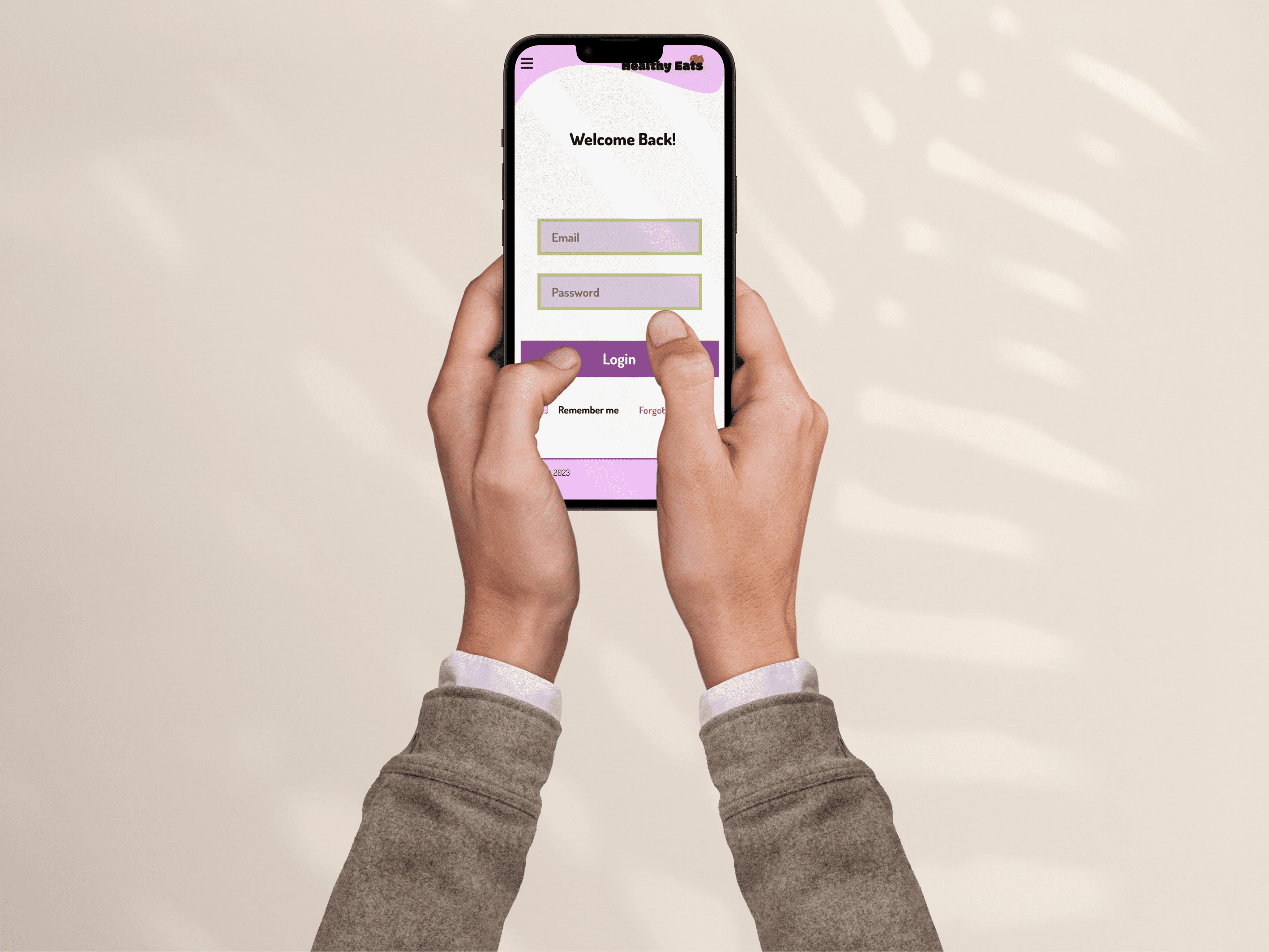 >Healthy Eat 'login mobile' mockup