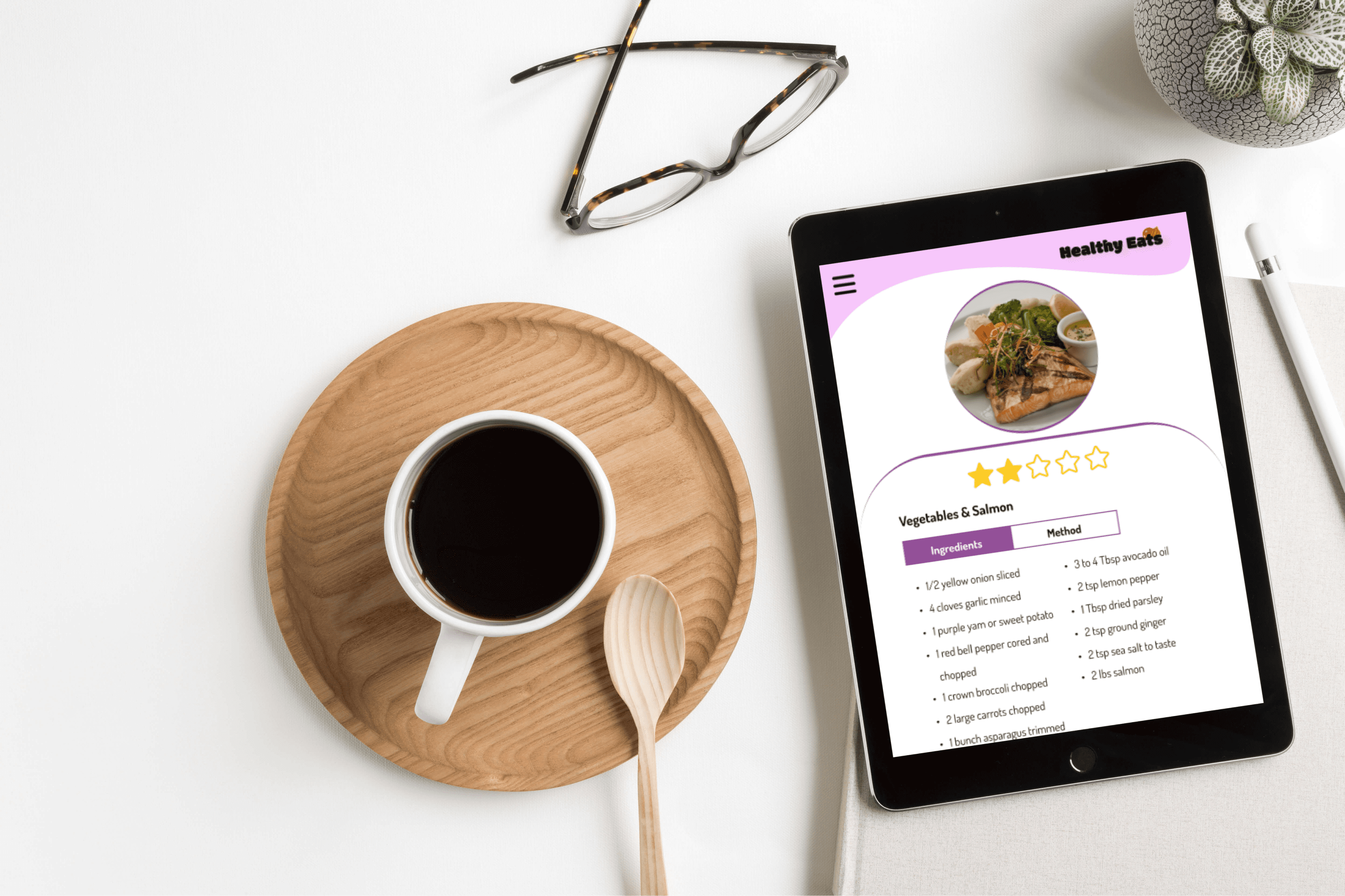 >Healthy Eat 'ingredients tablet' mockup