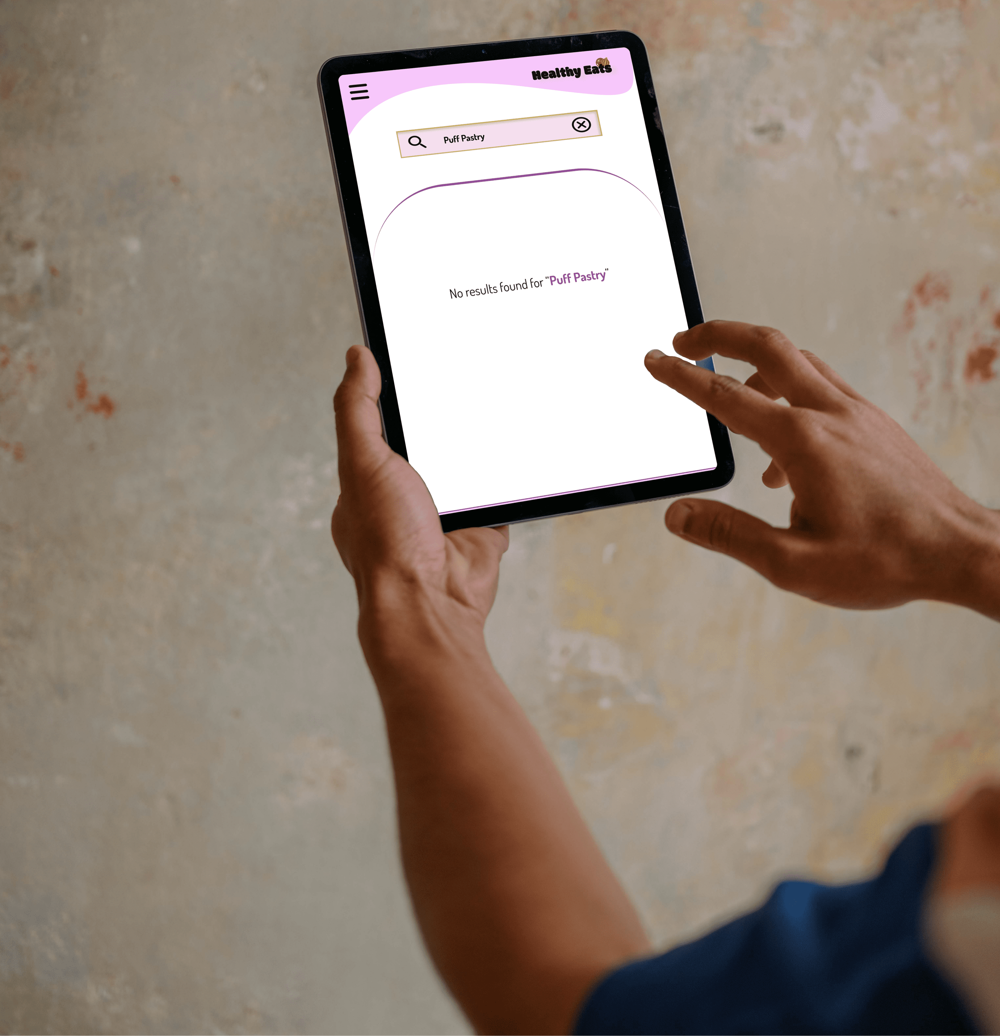 >Healthy Eat 'no results tablet' mockup