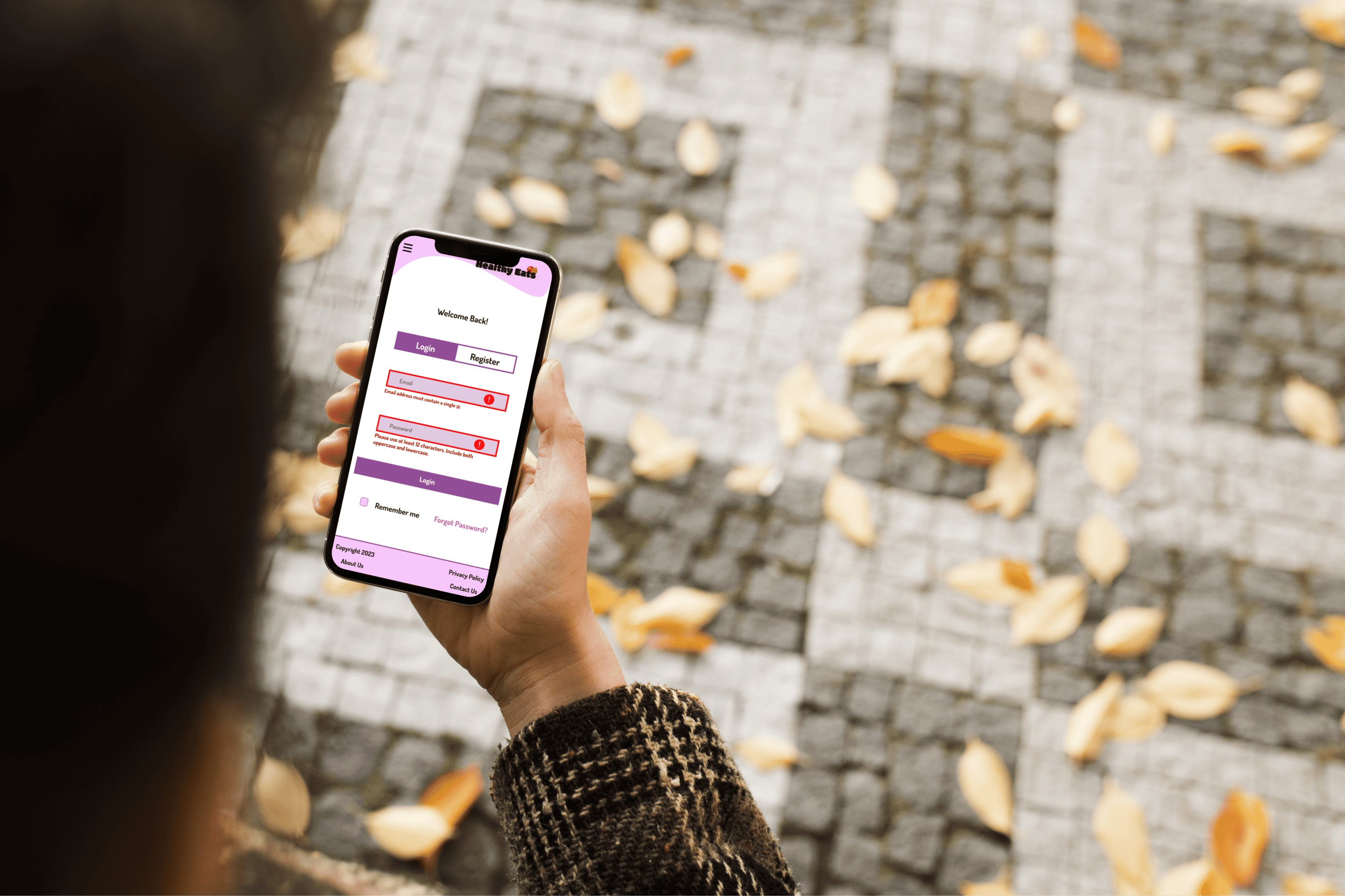 >Healthy Eat 'login error mobile' mockup