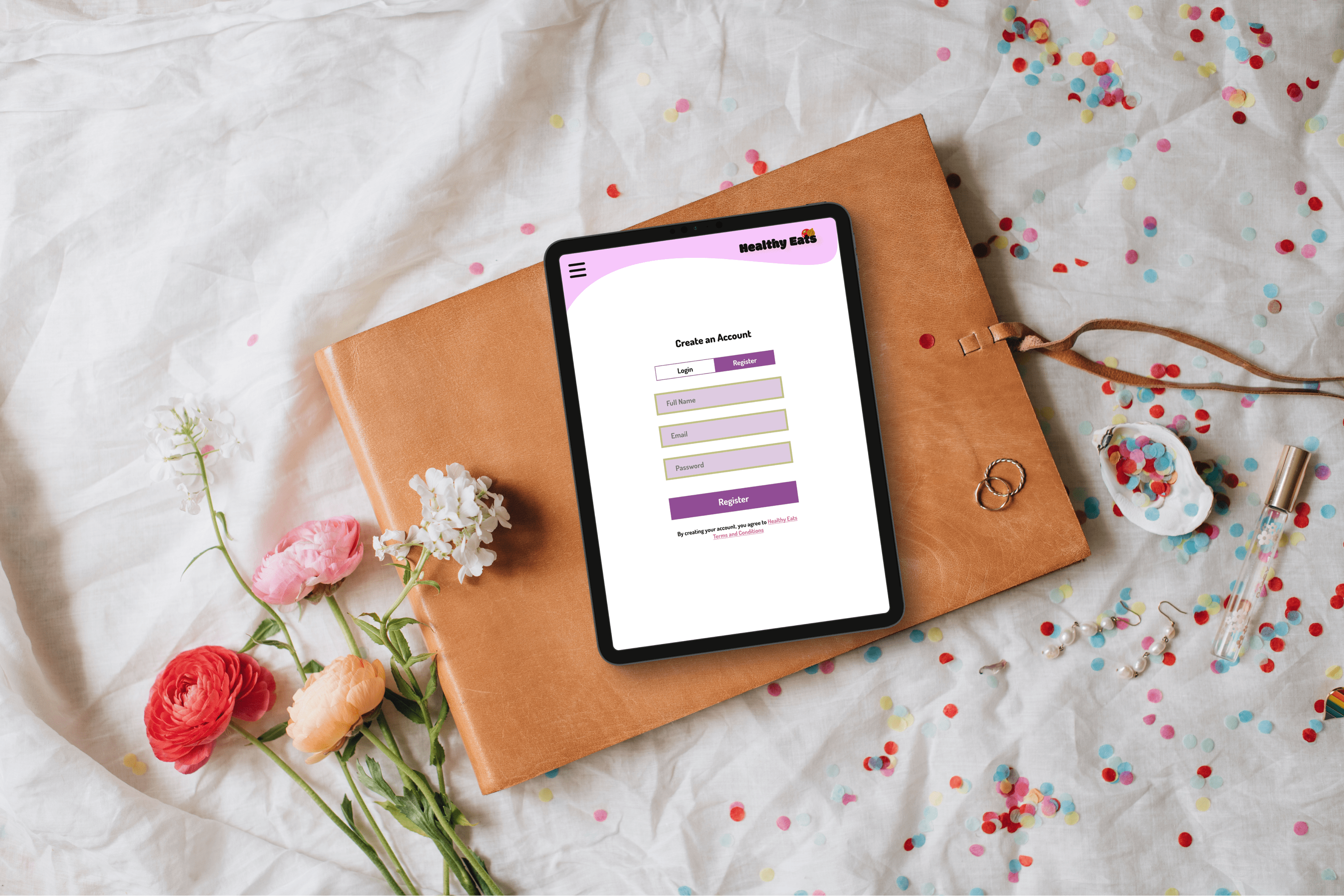 >Healthy Eat 'signup tablet' mockup