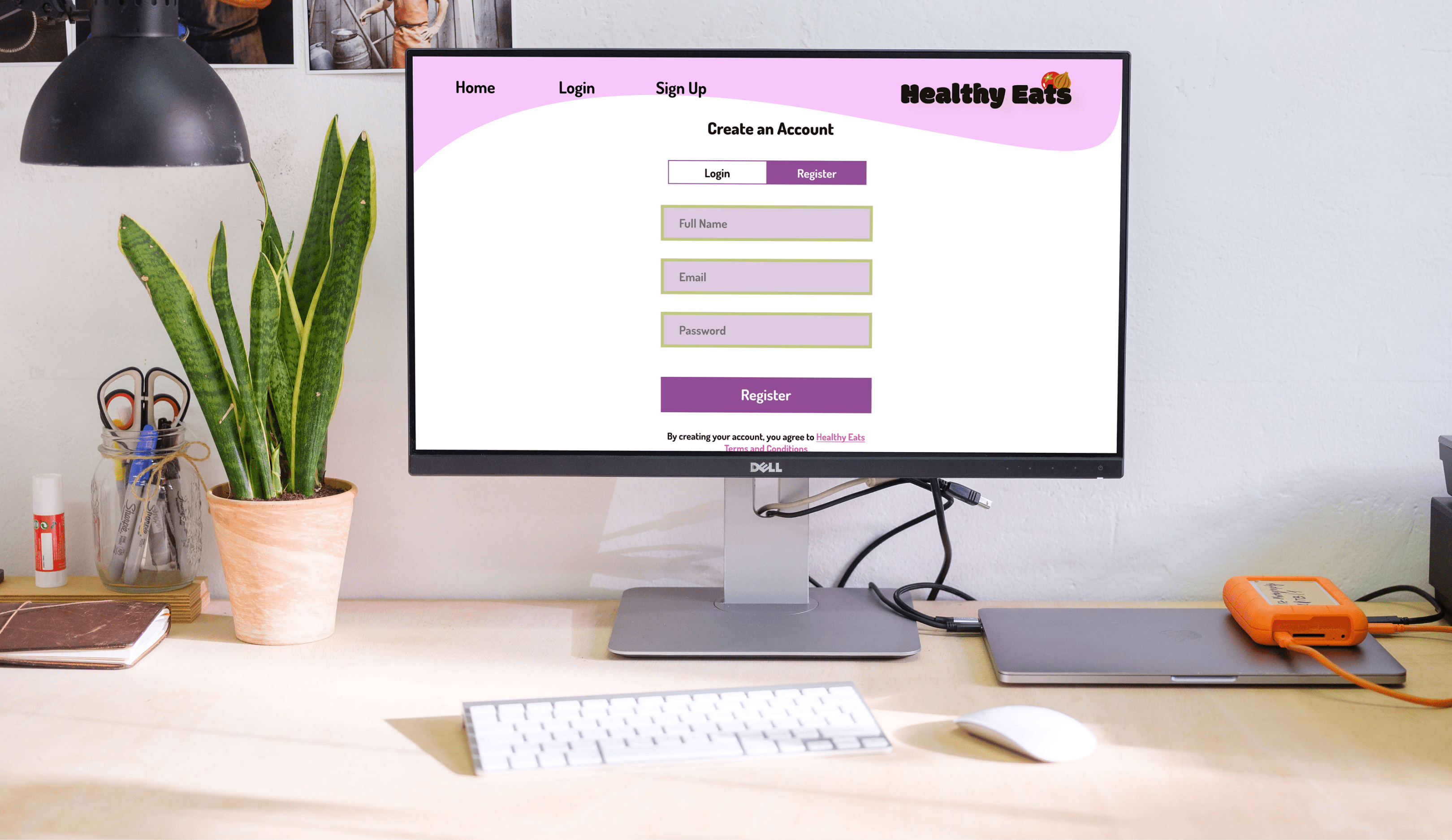 >Healthy Eat 'signup laptop' mockup