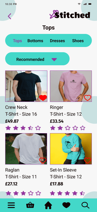 Stitched 'gallery' hi fidelity wireframe.