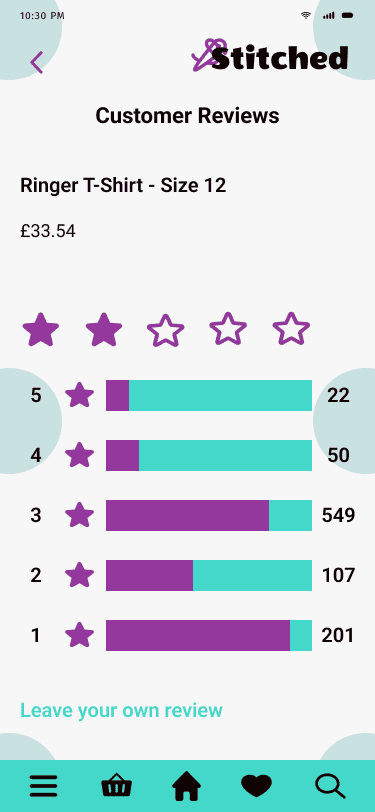 Stitched 'customer-reviews' hi fidelity wireframe.