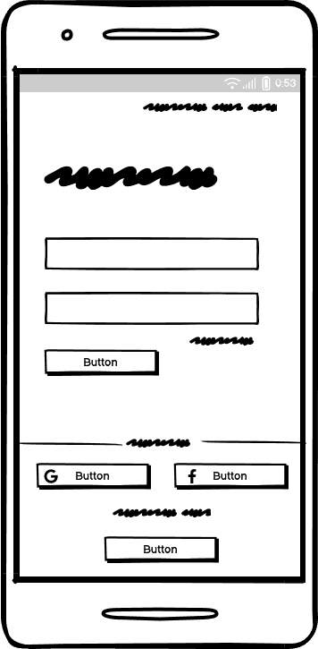 Stitched 'login' low fidelity wireframe.