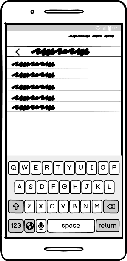 Stitched 'search items' low fidelity wireframe.