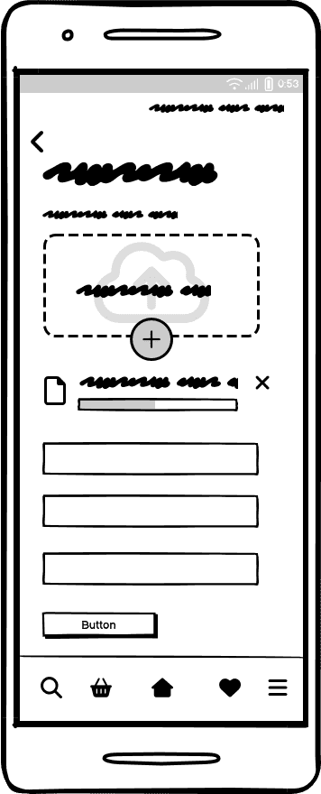 Stitched 'upload items' low fidelity wireframe.