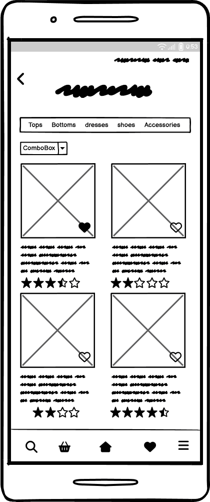 Stitched 'gallery' low fidelity wireframe.